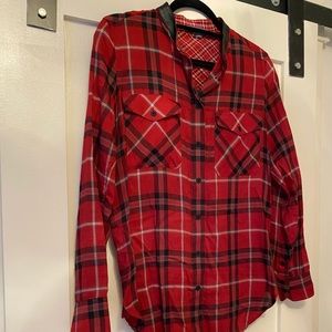Vince Plaid Shirt with Leather Trim